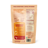 Back of the package of a 4 oz bag of Pizzalmonds. INGREDIENTS: Sprouted Almonds*, Dates*, Sundried Tomatoes* (Dried Tomatoes*, Salt), Onion Powder*, Garlic Powder*, Himalayan Pink Salt, Fennel Seeds*, Dried Oregano*, Dried Basil*, Red Chili Pepper Flakes*, Dried Parsley*, Dried Thyme*. *Indicates Organic Ingredient

