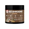 Go Shrooms Mushroom" superfood blend by Healthy Truth. The label is brown with white text and features highlights such as "5 Mushrooms," "3g Net Carbs," "No Added Sugar," and "No Additives." The product is labeled "Proprietary Mushroom & Superfood Blend" and "100% Plant-Based & Organic Whole Foods." Images of mushrooms and roots are visible, along with certification icons including USDA Organic and Non-GMO.