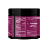 Back of the Go Pre-Workout Sweet Beet container showing nutrition facts, ingredients list, and product benefits like performance and recovery.