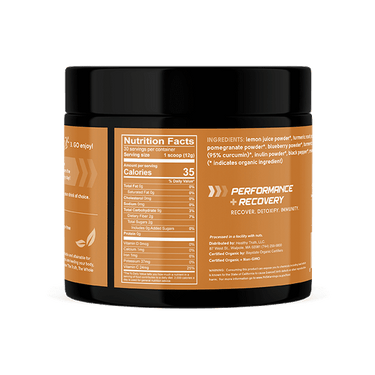Back view of a Go Gold Blueberry Pomegranate container showing nutrition facts and ingredients list.