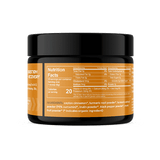 The back of the "Golden Milk" container includes a detailed nutrition facts panel and ingredient list. Each 6g serving has 20 calories, 5g total carbs, and 3g dietary fiber. Ingredients include organic cinnamon, turmeric root powder, turmeric extract, inulin, black pepper, and monk fruit.