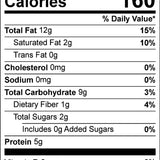 A black-and-white Nutrition Facts label for cashews. The serving size is 1oz (28g), with 8 servings per container. Each serving provides 160 calories. It contains 12g total fat (15% DV), 2g saturated fat (10% DV), 0g trans fat, 0mg cholesterol, and 0mg sodium. Total carbohydrates are 9g (3% DV), with 1g dietary fiber (4% DV) and 2g total sugars, including 0g added sugars. The label also lists 5g protein and 0% DV for vitamin D, calcium, iron, and potassium.