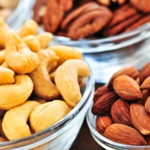 various nuts in bowls