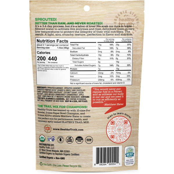 The back of a package of Life’s Nuts with nutritional information