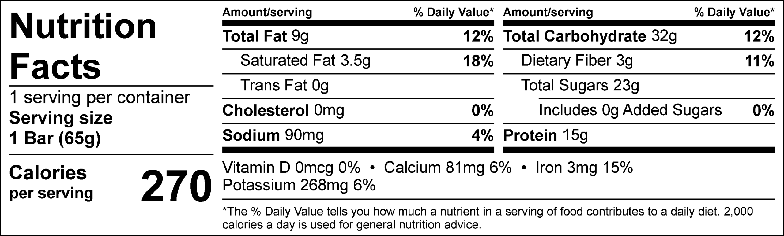 HT Cacao Protein Bar Supplement Facts