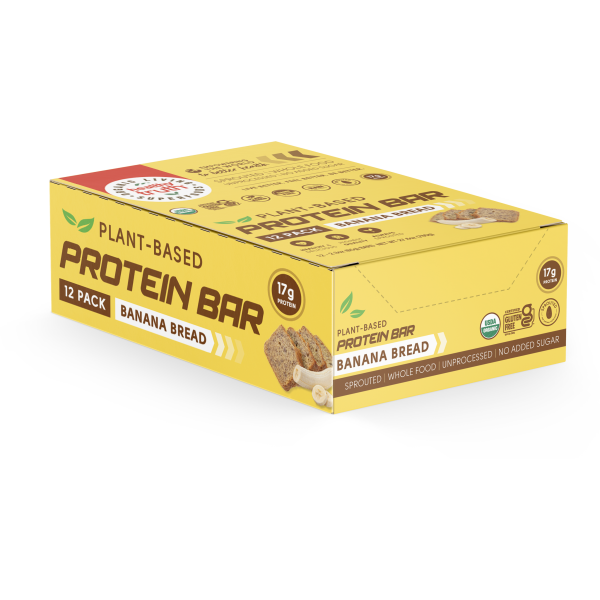 A sealed box of banana bread sprouted protein bars