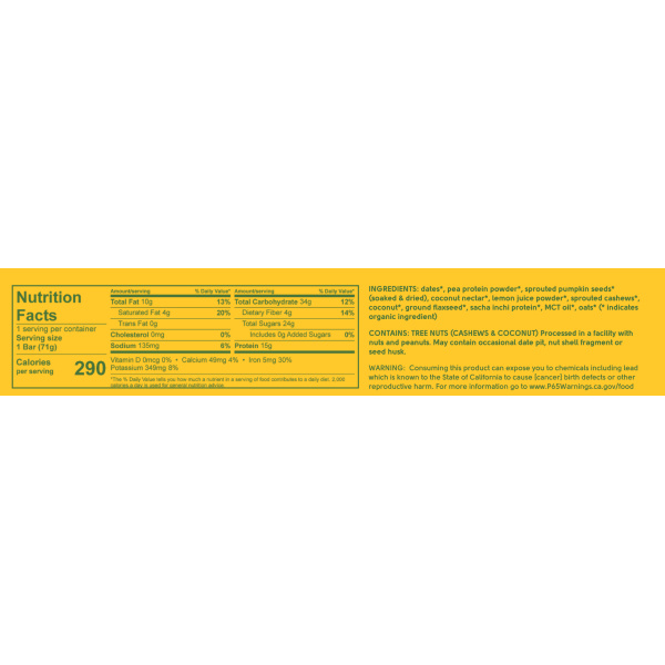 Organic Sprouted Plant-Based Protein Bars: Lemon (15g protein) | 12-pack - Image 5